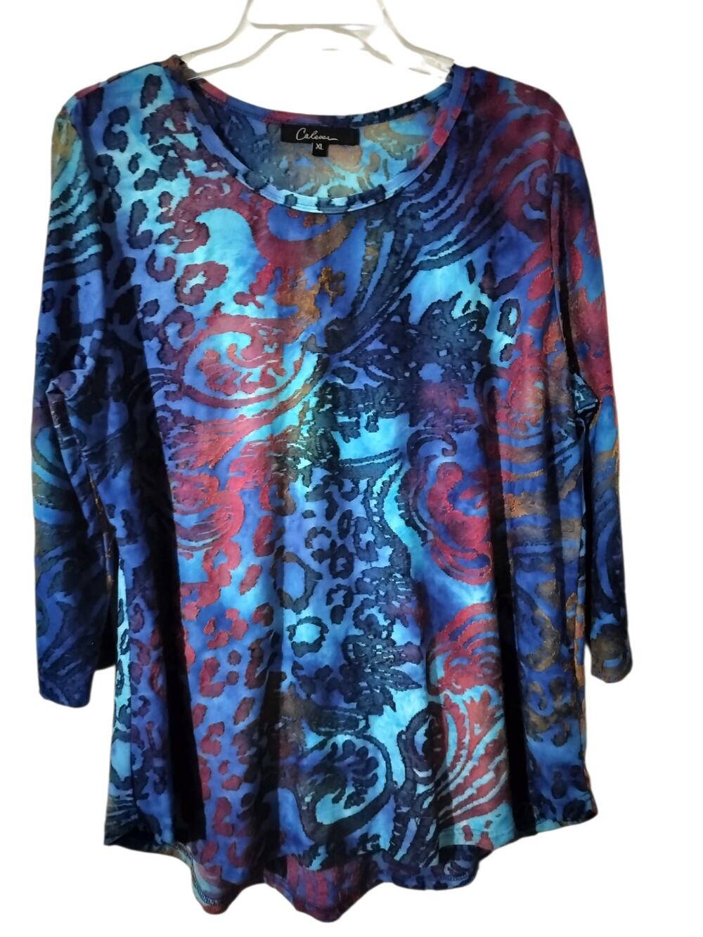 6060) Calessa Women Large Knit Burnout Muticolor Round Neck Tunic Top